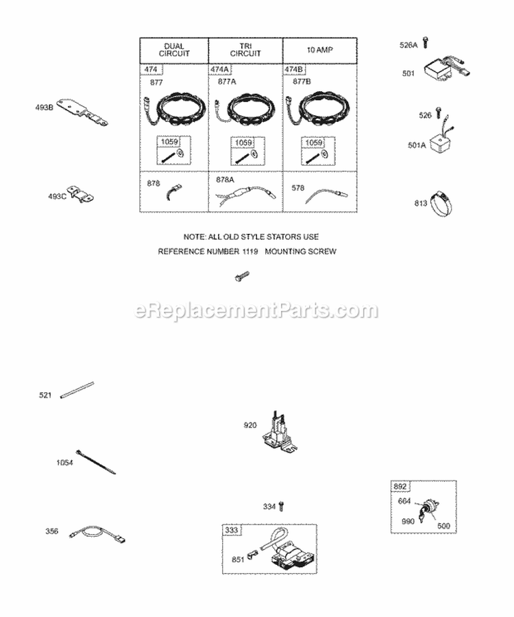 Alternator Wires Magneto Diagram and Parts List for 28Q777-0026-01  Briggs and Stratton Engine